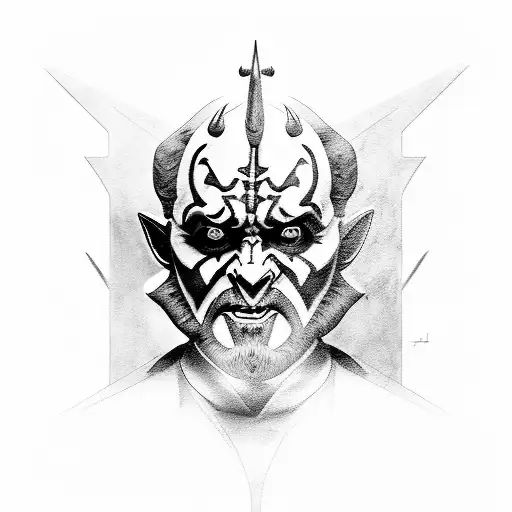 Darth maul, Sith, evil, greyscale, photorealistic tattoo design idea