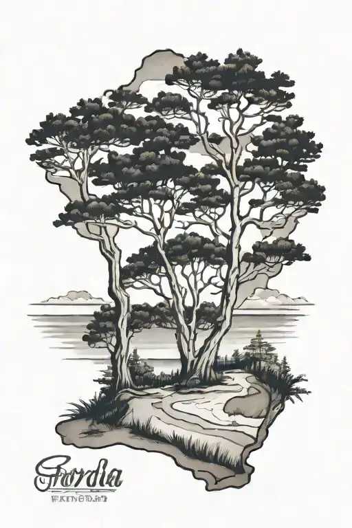 florida beach, georgia pines, cape cod mixed tattoo design idea