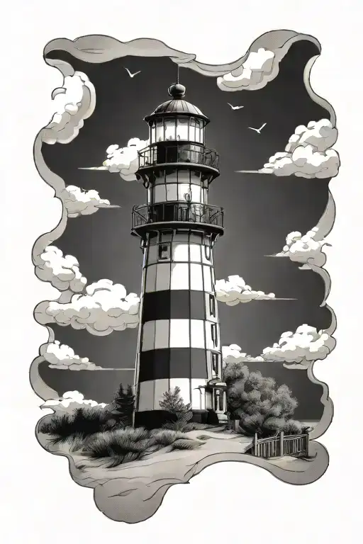 Cape cod lighthouse, Georgia Pines, florida beach mixed together tattoo design idea