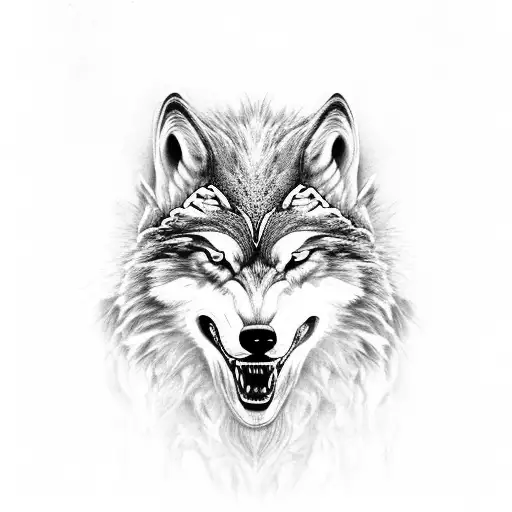 Norse Fenrir, wolf head ferocious and anger tattoo design idea