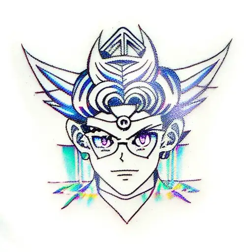 A tattoo of Sailor Moon and Jojo's Bizarre Adventure characters in a cyberpunk setting tattoo design idea