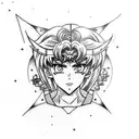 A tattoo of Sailor Moon and Jojo's Bizarre Adventure characters in a cyberpunk setting tattoo design idea