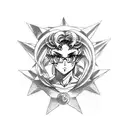 A tattoo of Sailor Moon and Jojo's Bizarre Adventure characters in a cyberpunk setting tattoo design idea