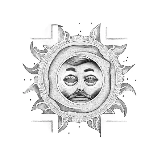 A sun and letter N, P, T merged together in a unique pattern tattoo design idea