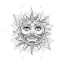 A sun and letter N, P, T merged together in a unique pattern tattoo design idea