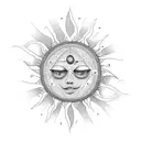 A sun and letter N, P, T merged together in a unique pattern tattoo design idea