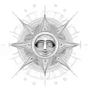 An intricate sun design made entirely of letters N, P, and T tattoo design idea