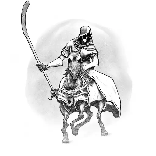 grim reaper on horse holding hockey stick tattoo design idea