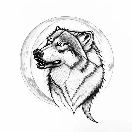wolf howling at moon with elephant head in the moon tattoo design idea