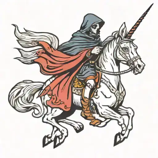 grim reaper riding unicorn cute tattoo design idea