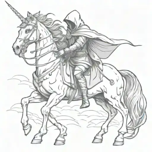 grim reaper with scythe riding a unicorn tattoo design idea
