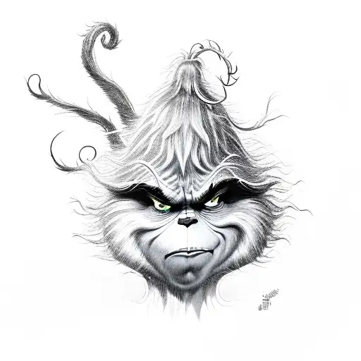 A Grinch peeking out from behind a Christmas tree tattoo design idea