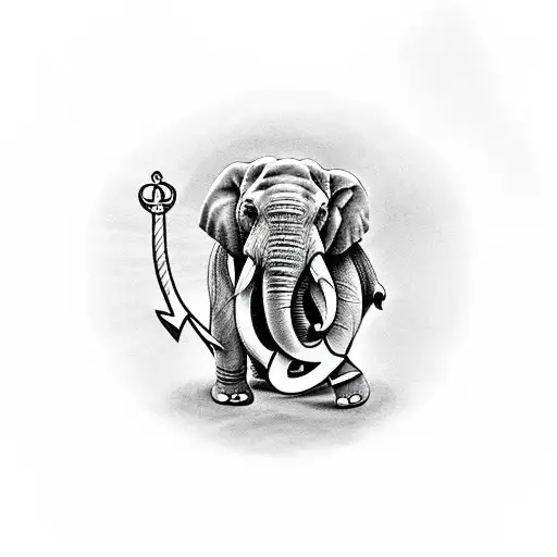 elephant holding an anchor in his trunk tattoo design idea