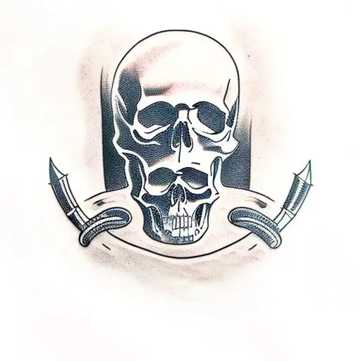 21,skull,revolver,piston tattoo design idea