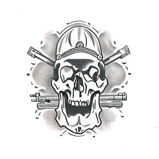 21,skull,pistol,piston tattoo design idea