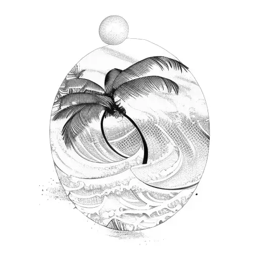 Ocean Wave   palm tree  tortle tattoo design idea