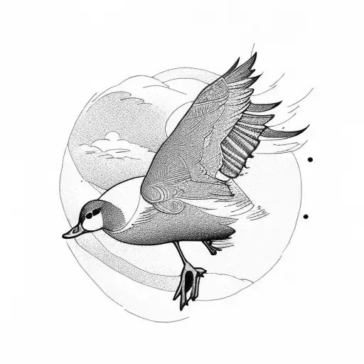 smaller flying ducks with grass and sunset tattoo design idea