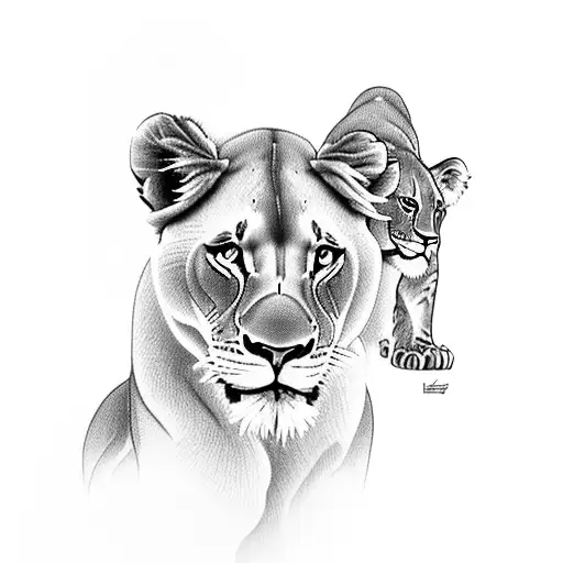 lioness with cubs tattoo design idea