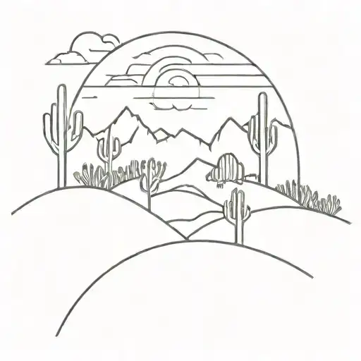 Combine networking symbols with the Arizona desert landscape in a minimalist style tattoo design idea