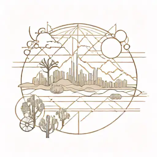 Geometric network design incorporating Arizona desert landscape elements tattoo design idea