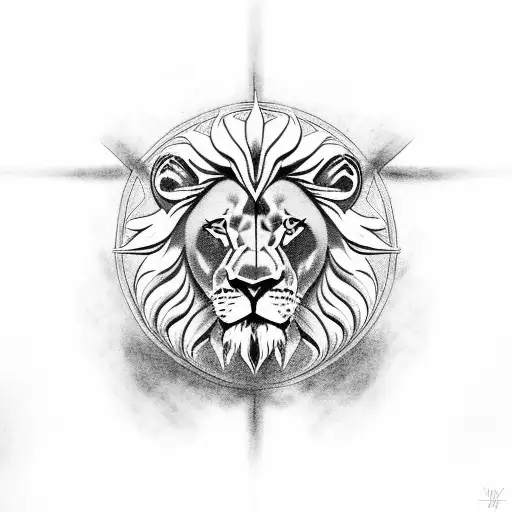 lion and Jesus between the Cross tattoo design idea