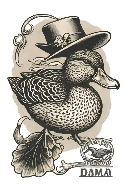 postage stamp with mallard duck and true toad in center tattoo design idea