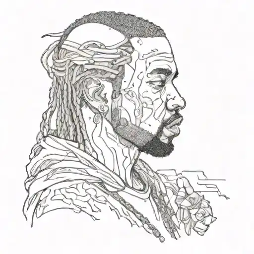 A mashup tattoo featuring Kanye West, JID, Kendrick Lamar, Denzel Curry, Eminem, and Travis Scott in a unique and artistic way tattoo design idea