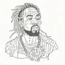 A mashup tattoo featuring Kanye West, JID, Kendrick Lamar, Denzel Curry, Eminem, and Travis Scott in a unique and artistic way tattoo design idea