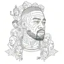 A mashup tattoo featuring Kanye West, JID, Kendrick Lamar, Denzel Curry, Eminem, and Travis Scott in a unique and artistic way tattoo design idea