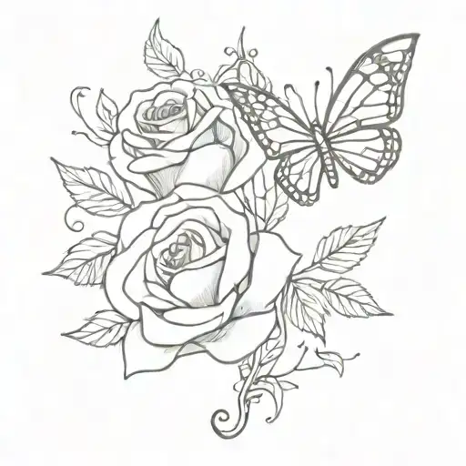 butterfly rose music notes floating tattoo design idea