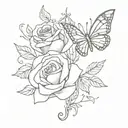 butterfly rose music notes floating tattoo design idea