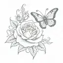 butterfly rose music notes floating tattoo design idea