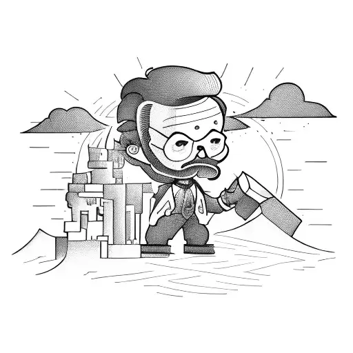 boy building a skyline that spells the name "Lincoln" tattoo design idea