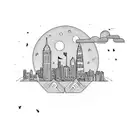 boy building a skyline that spells the name "Lincoln" tattoo design idea