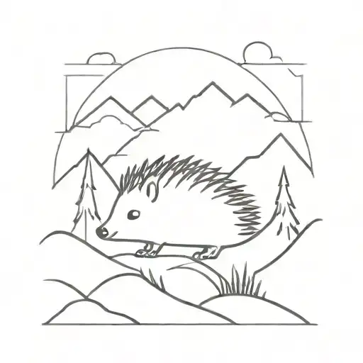hedgehog in mountains tattoo design idea
