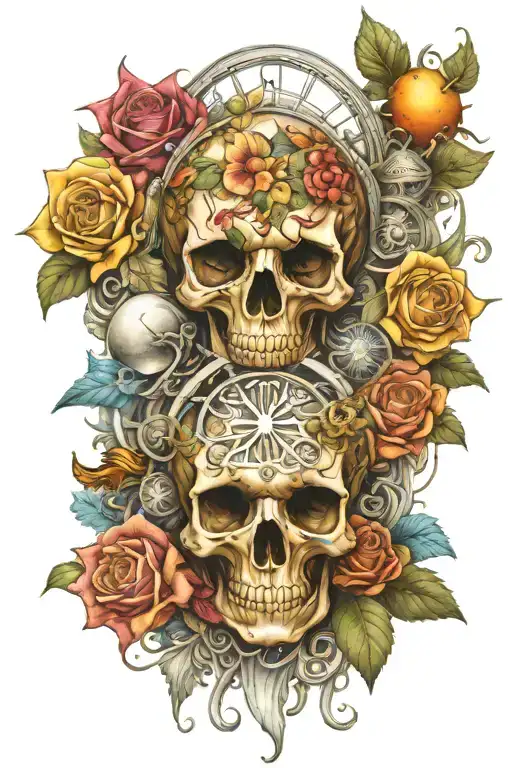 Seven Deadly Sins thigh tattoo featuring elements of life and death. tattoo design idea
