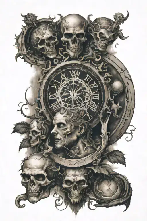 Seven Deadly Sins thigh tattoo featuring elements of dark and gritty, heavy shading enhanced background of dark a moon tattoo design idea