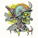 Electrician zombie with helmet with neon details from head to toe tattoo design idea