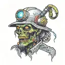 Electrician zombie with helmet with neon details from head to toe tattoo design idea