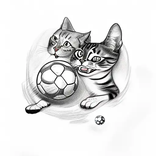 A sketch-style tattoo of a cat and a dog playing soccer together tattoo design idea