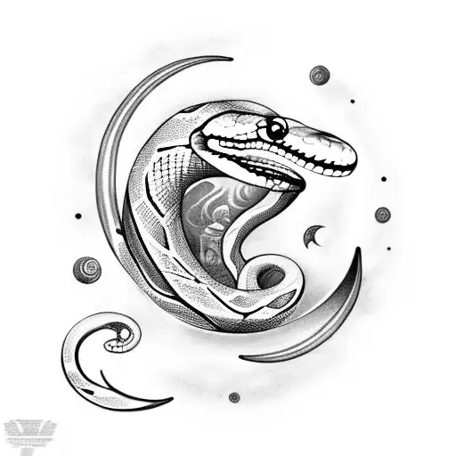 Snakes wrap around the crescent moon tattoo design idea