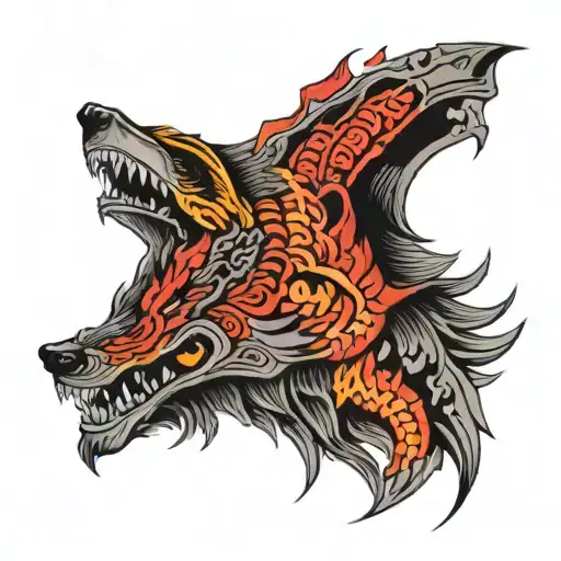 Wolf combined with Turkish Flah tattoo design idea
