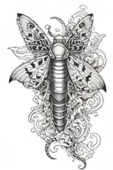 A biomechanical moth emerging from a colorful storm cloud, representing the fusion of biology and fantasy tattoo design idea