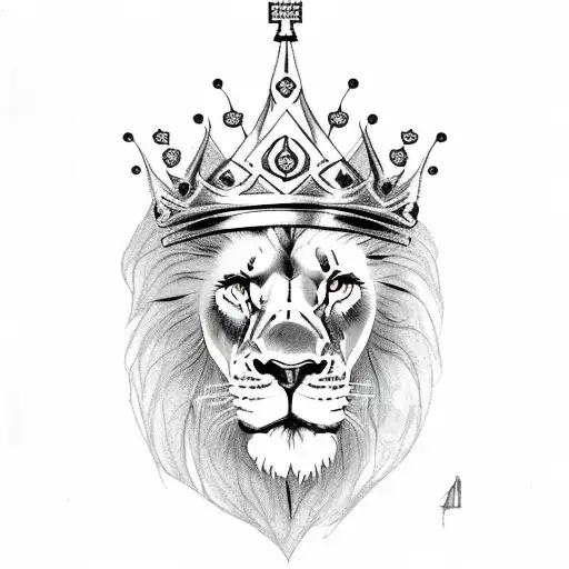 King's Crown with LIOn with Roses tattoo design idea