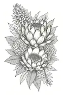 protea next to succulent black and grey fineline tattoo  tattoo design idea