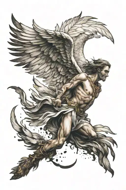 Icarus falling angel with feathers tattoo design idea