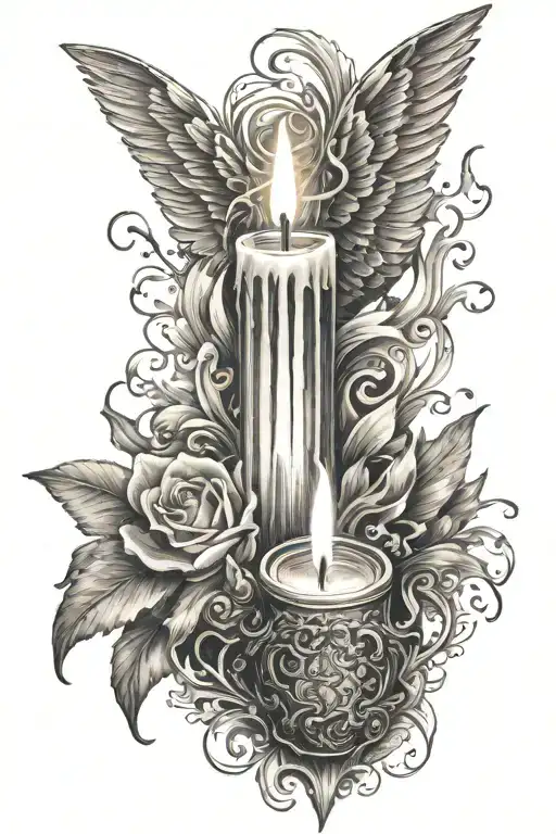 candle flame like wings tattoo design idea