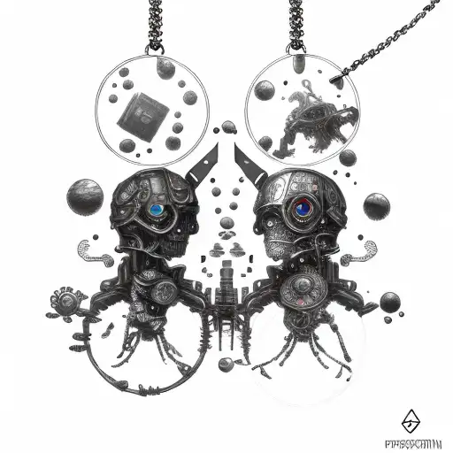 goth cyborg serotonin dopamin particles necklace tattoo design idea