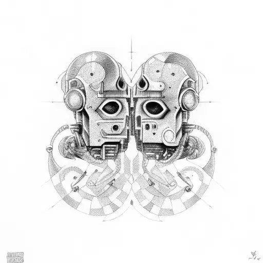 cyborg gemini conjoined sisters tattoo design idea