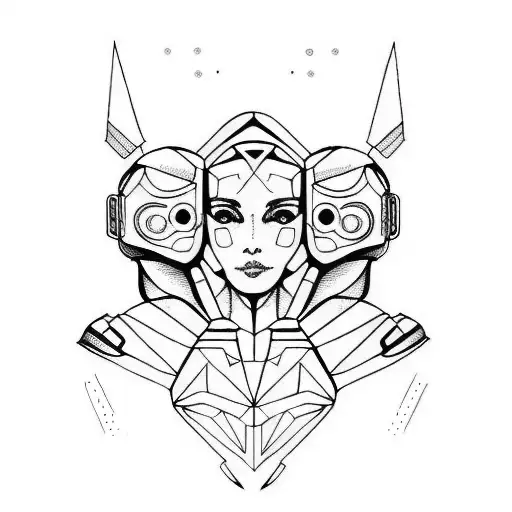 Cyborg Gemini Sisters Faces Conjoined Holding Hands tattoo design idea